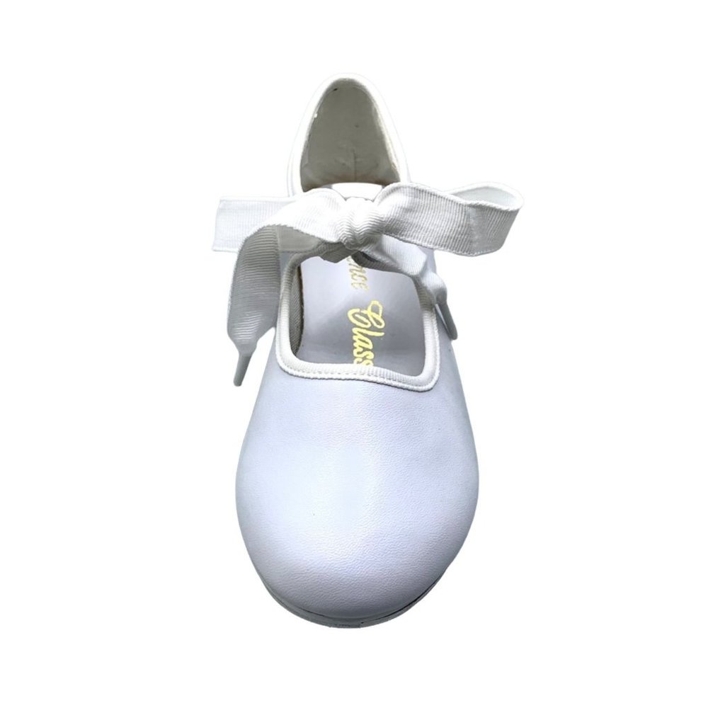 Toddlers Bow Tie White Tap Shoes Tyette Size 8.5 Recital Dance Class Leather New - Picture 4 of 8